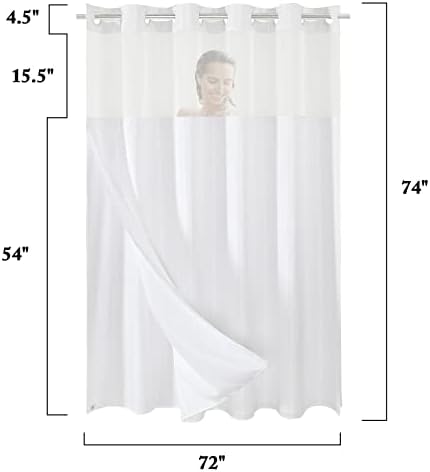 Gibelle Waffle Weave Shower Curtain Set Hook Free with Snap Liner White 72x74