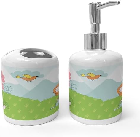 Ambesonne Cartoon Soap Toothbrush Holder Set 2 Pcs Lime Green