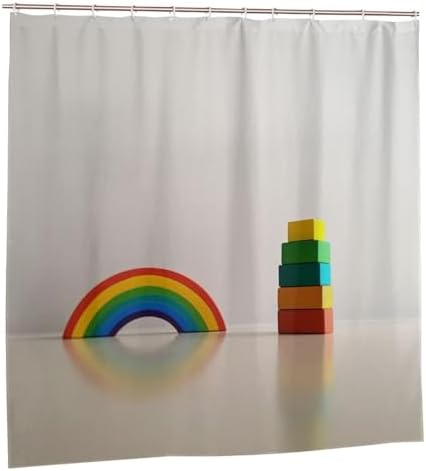 Rainbow Building Blocks Shower Curtain Set with 12 Hooks