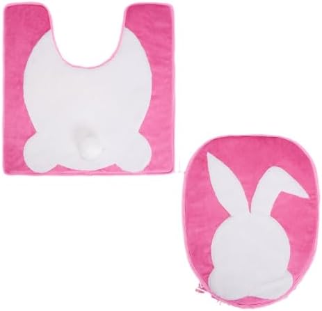 Easter Bunny Bathroom Set with Fluffy Rabbit Tail and Bath Mat