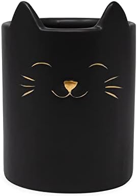 Isaac Jacobs Black Ceramic Cat Cup Holder Organizer