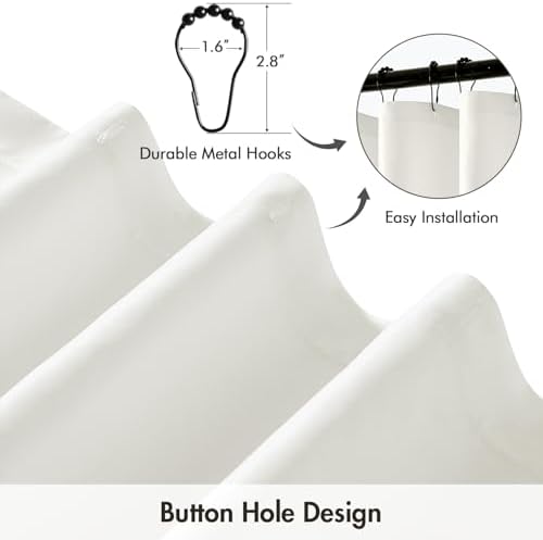 ANRODUO White Extra Long Shower Curtain Set