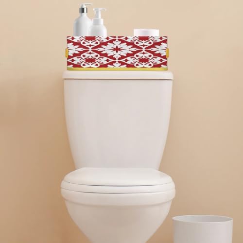 Mexican Tile Toilet Tank Topper Paper Basket with Handle Red