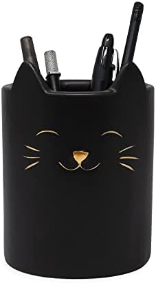 Isaac Jacobs Black Ceramic Cat Cup Holder Organizer