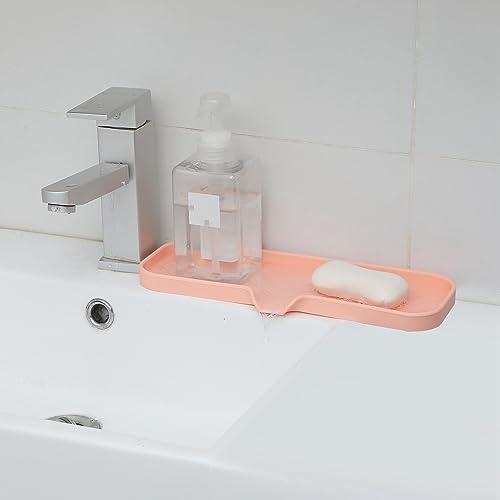 MicoYang Silicone Soap Dish with Drain Spout - 12x4 Inch Pink