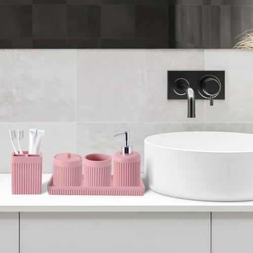 XLHOMO Resin Pink Bathroom Accessory Set 5 Pcs