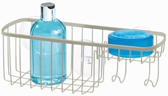 iDesign Suction Shower Soap Dish and Hooks Satin Basket