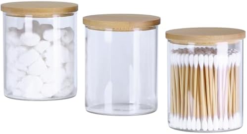 3 Pack Glass Q-Tip Holder Bathroom Organizers