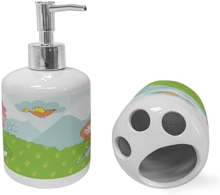 Ambesonne Cartoon Soap Toothbrush Holder Set 2 Pcs Lime Green