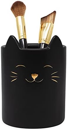 Isaac Jacobs Black Ceramic Cat Cup Holder Organizer