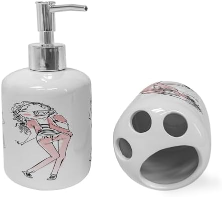 Ambesonne Ceramic Soap Dispenser Toothbrush Holder Set