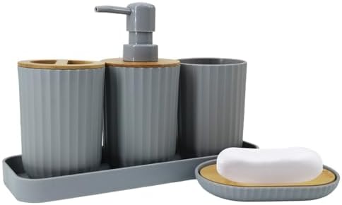 FooGuila 5Pcs Grey Bathroom Accessory Set