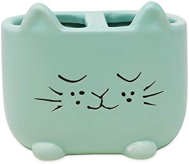 Isaac Jacobs Blue Ceramic Cat Brush Holder Organizer