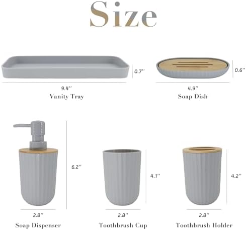 FooGuila 5Pcs Grey Bathroom Accessory Set