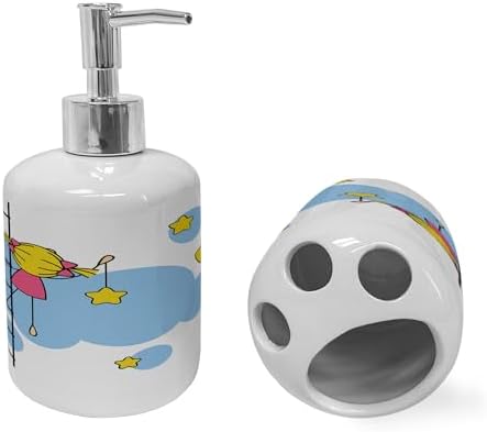 Ambesonne Star Soap Dispenser Toothbrush Holder Set Yellow Blue