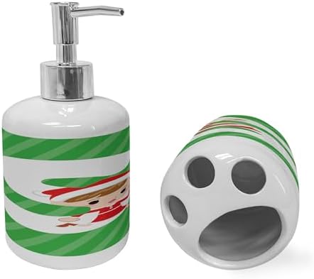 Ambesonne Christmas Alphabet Soap Dispenser Toothbrush Holder Set 1