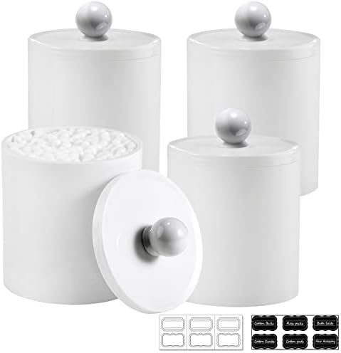SheeChung White Acrylic Q-Tip Holder Canister Jars 4 Pack of 15 oz