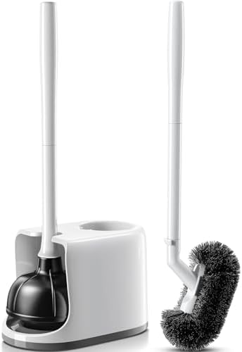 HAMITOR Toilet Plunger and Bowl Brush Combo - Heavy Duty White