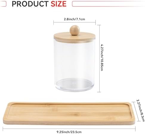 CINDALOG 10 oz Bamboo Q-Tip Holders 3 Pack with Lids and Tray
