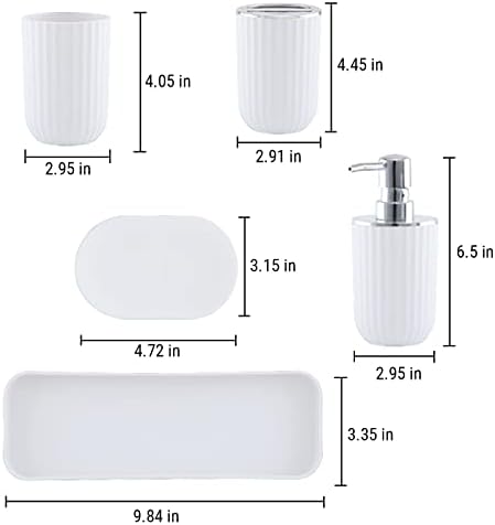 Bathroom Accessory Set with Soap Dispenser Toothbrush Cup Dish and Tray