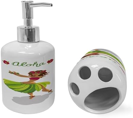 Ambesonne Luau Soap Dispenser Toothbrush Holder Set
