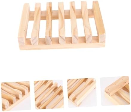 Luxshiny 2pcs Bamboo Soap Rack Draining Tray Wooden Holder
