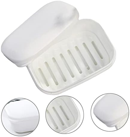 Set of 2 White Soap Dishes with Drain Rack