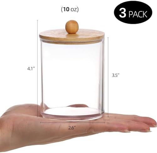 DIYOHFE 3PC Acrylic Q-Tip Dispenser with Wood Lid