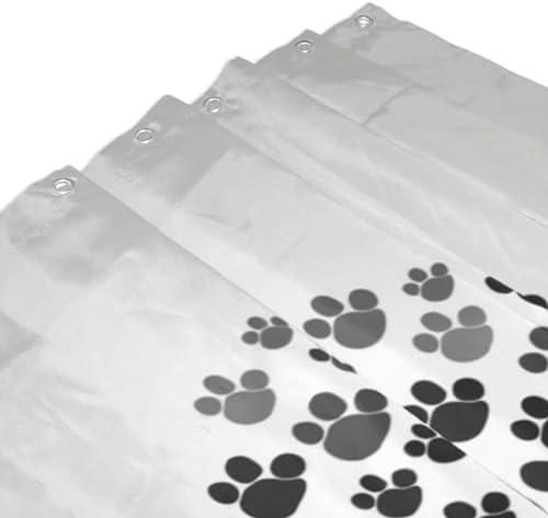 Black Paw Prints Shower Curtain Set with 12 Hooks 72x72in