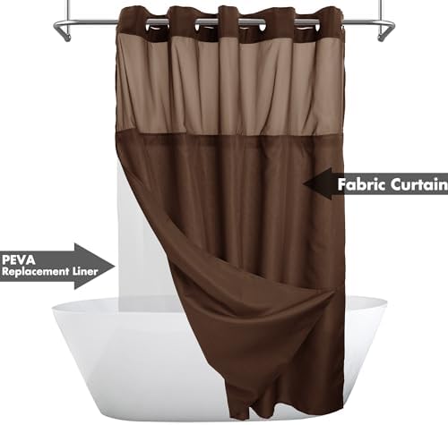 River Dream No Hook Shower Curtain Set - Chocolate Brown 71x74