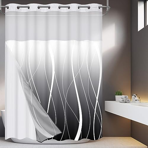 Likiyol Black Stripe Shower Curtain with Snap Liner Set