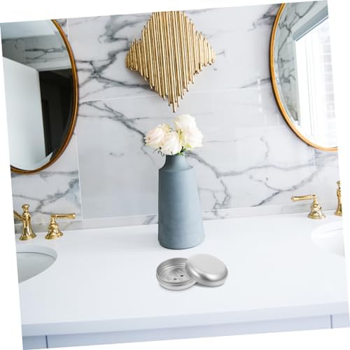 PRETYZOOM 2pcs Round Aluminum Soap Dish with Leak-Proof Lid
