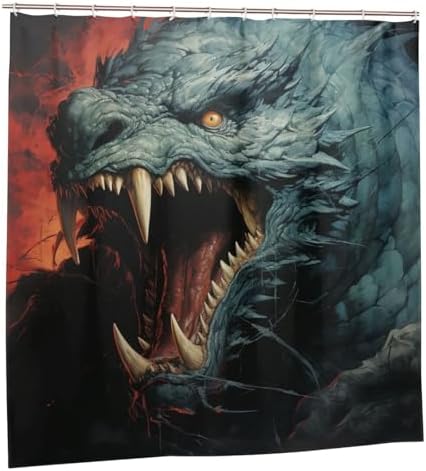 Roaring Dragon Waterproof Shower Curtain Set 72x72in with 12 Hooks