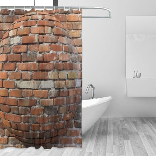 Red Brick Wall Pattern Shower Curtain Set with 12 Hooks 72x72in 1