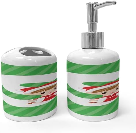 Ambesonne Christmas Alphabet Soap Dispenser Toothbrush Holder Set 1