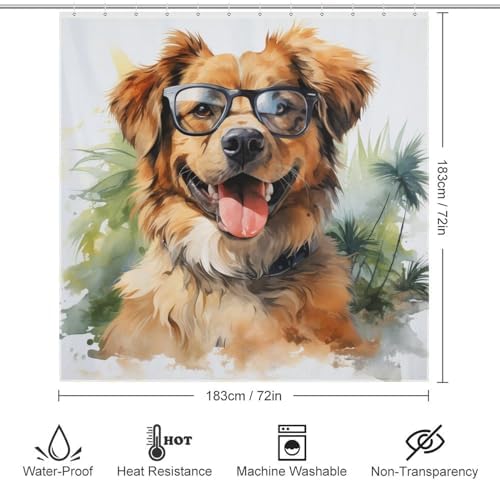 Brown Dog Shower Curtain Set with 12 Hooks 72x72in