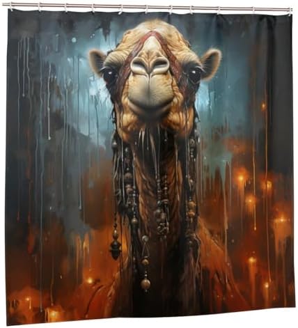 Boho Blue Paint Animal Shower Curtain Set with 12 Hooks
