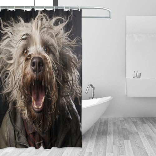 Black Dog Shower Curtain with 12 Hooks 72x72in
