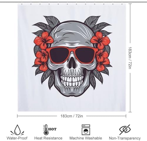 Red Skull Shower Curtain with 12 Hooks 72x72in