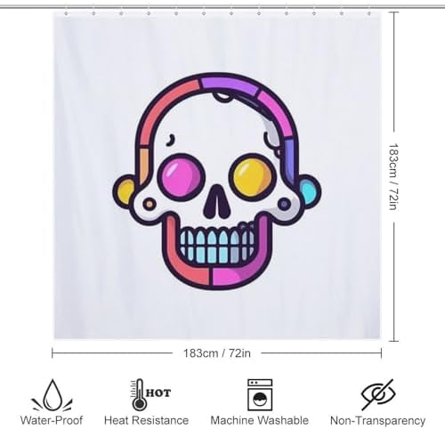 Cartoon Skull Shower Curtain Set with 12 Hooks 72x72in
