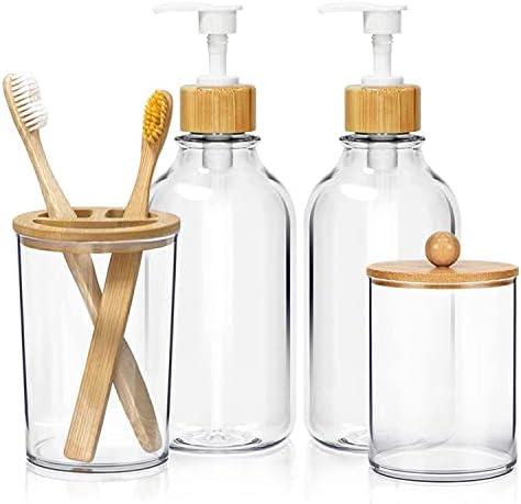 OTOSTAR Bamboo Bathroom Accessory Set 4 Pcs