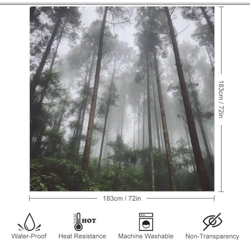 TIYAANDSY Green Forest Tree Shower Curtain Set 72x72in