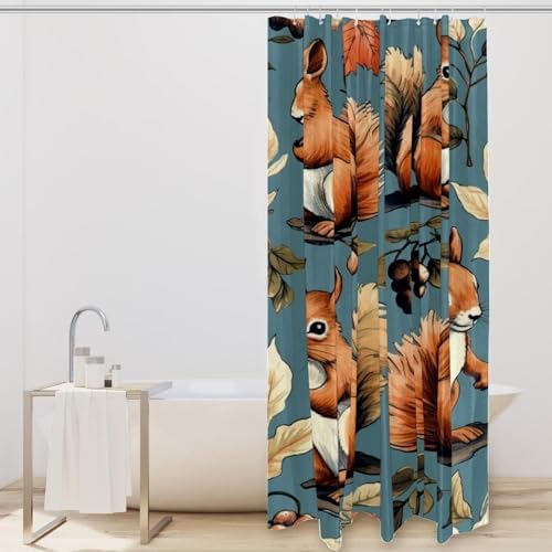 Cute Squirrel Shower Curtain Set with 12 Hooks