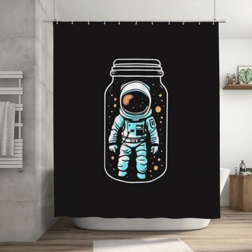 White Astronaut Pattern Shower Curtain Set with 12 Hooks 72x72in