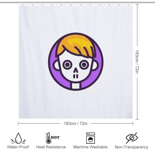 Yellow Purple Minimalism Skull Shower Curtain Set with 12 Hooks 72x72in