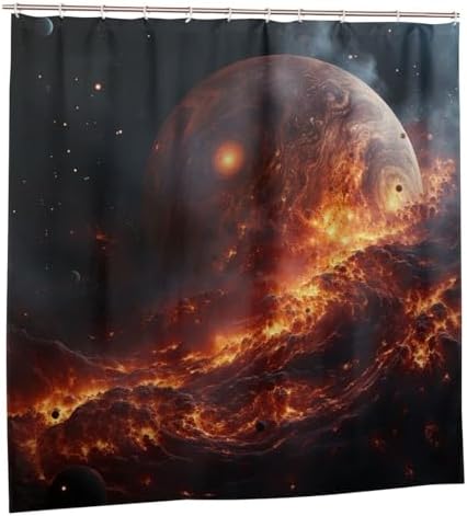 Flame Planet Shower Curtain Set with 12 Hooks 72x72in 1