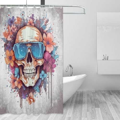 Boho Blue Flower Shower Curtain Set with 12 Hooks 72x72in