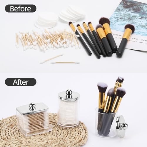 Tbestmax 3 Pack Qtip Holder - Bathroom Organizer with Silver Lids