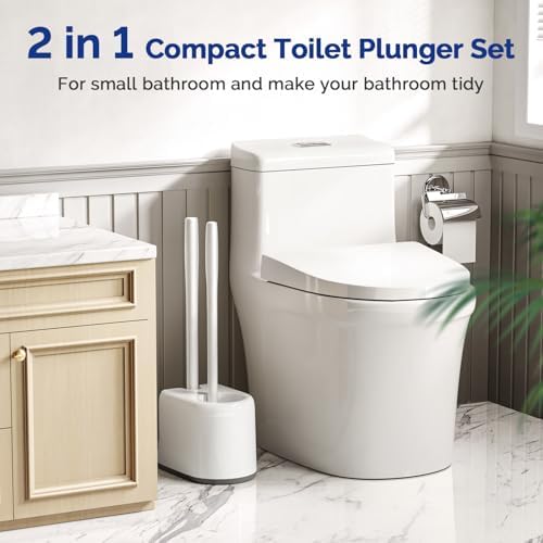 HAMITOR Toilet Plunger and Bowl Brush Combo - Heavy Duty White