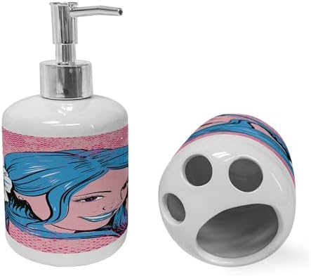 Ambesonne Aloha Soap Dispenser Toothbrush Holder Set